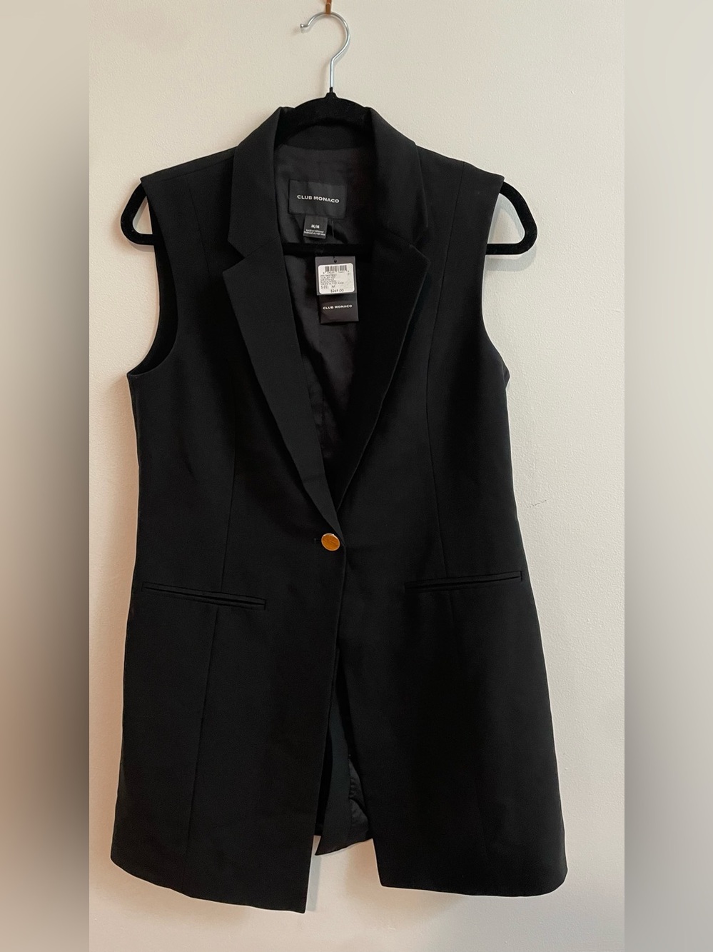 NWT Club Monaco Varlah Vest - Sleeveless Long Tailored Vest with Gold Button